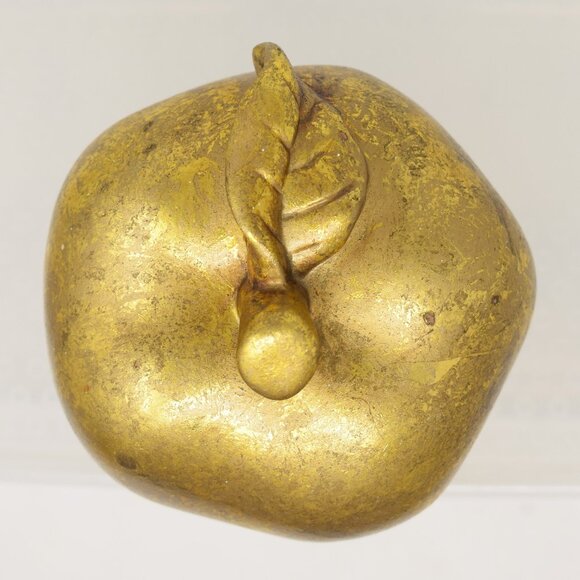 Gold Leaf Apple Décor Sculpture Figurine Fruit Gilded Teacher Gift 90s - Picture 5 of 7
